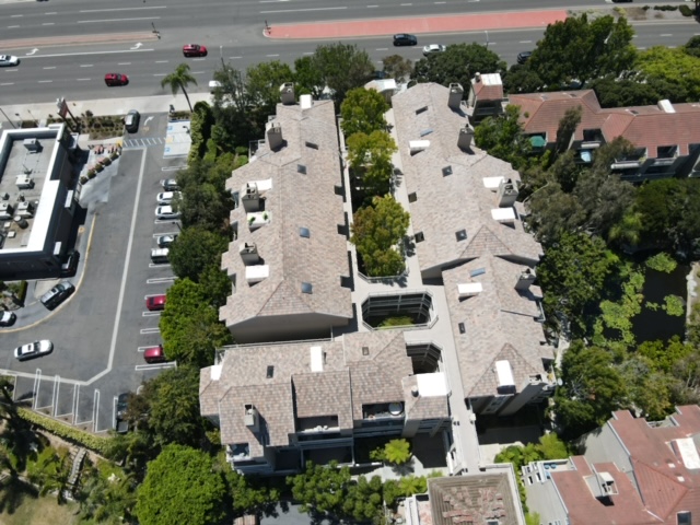 Residential roof with gray shingles