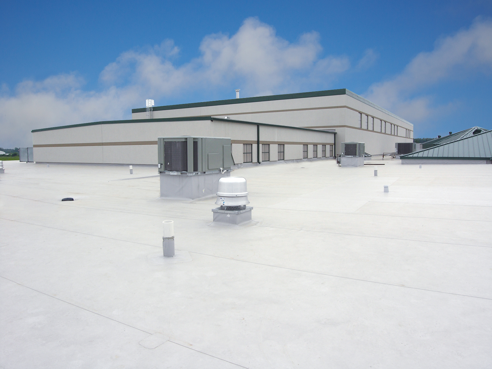 Commercial rooftop with multiple HVAC units