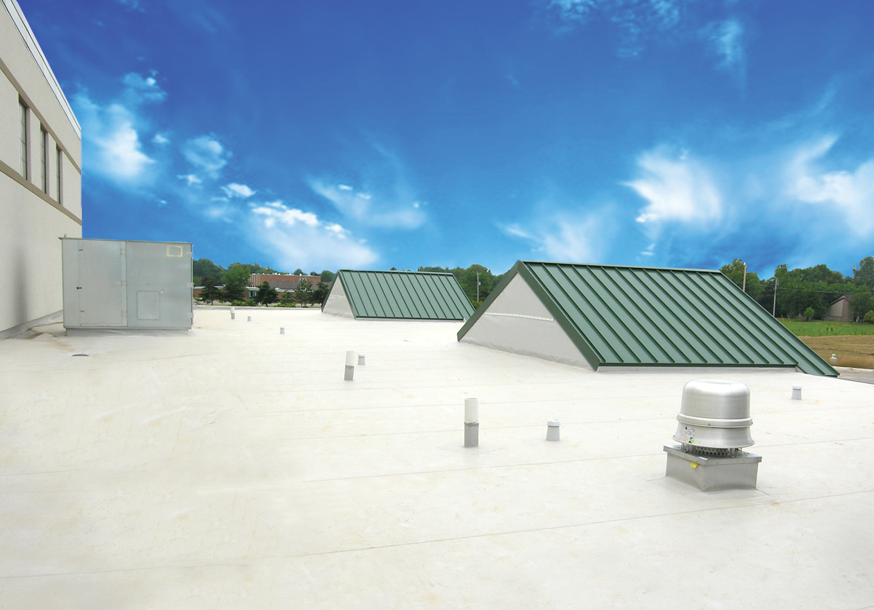 Commercial rooftop with white membrane